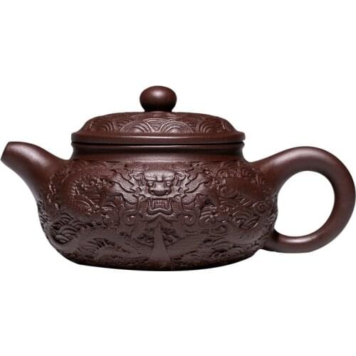 Yixing Original Mine Famous Purple Clay Teapot Handmade, Carved Dragon Antique Purple Clay Teapot, Large-capacity Kungfu Tea Set