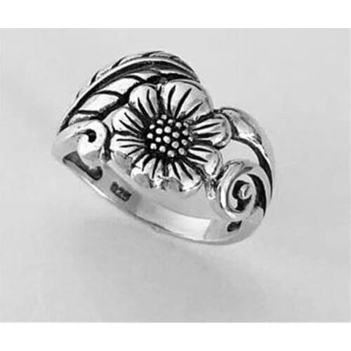 Sunflower Pattern Ring Silver Color Jewelry Flower Style Accessories Band Fresh Newest Plant Design Anniversary Loves Circlets