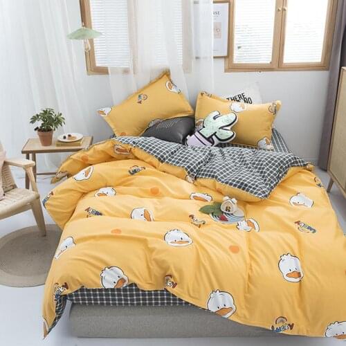 Double Bedclothes Set Cartoon Style Yellow Color Bedding Sets Cute Duck Printed Queen Size Bed Linens 3/4 pcs Single Bed Set