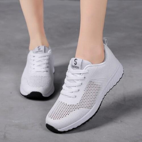 White Women Sneakers Summer Sport Shoes for Women 2021 Breathable Air Mesh Vulcanize Shoes Lightweight Running Ladies Sneakers