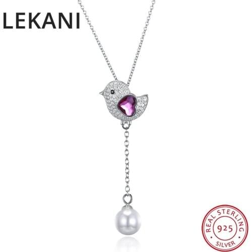 LEKANI Bird Necklace Pendant Chain Cute S925 Silver Animal Jewelry For Women Girls Gift Accessories Crystals From Swarovski