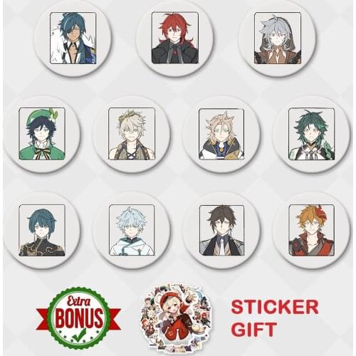 Genshin Impact Badge Albedo Zhongli Xiao Tartaglia Venti Diluc Kaeya Chongyun 58MM Metal Brooch Game Clothes Backpack Decor Gift