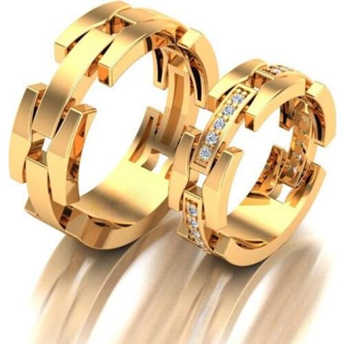 Modyle Trendy Wedding Bands Rings for Women / Men Love Gift Gold-color Metal CZ Promise Couple Jewelry