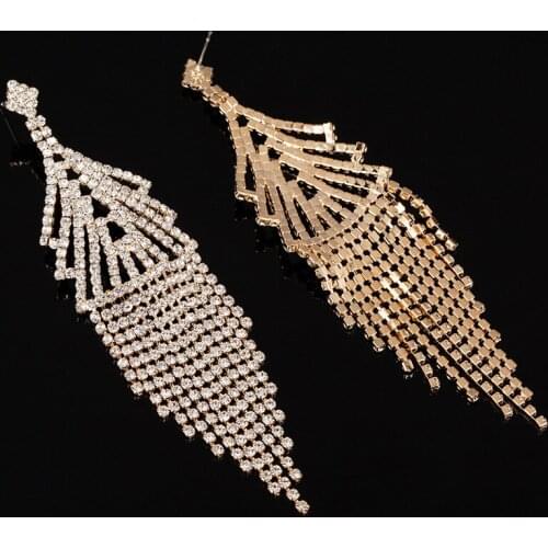 New Fashion Retro Sexy Personality Fashion European And American Long Diamond Two-Tone Metal Tassel Earrings Female Jewelry