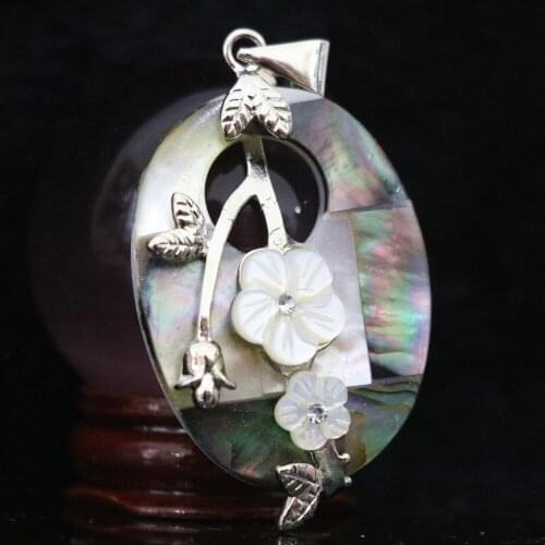 New natural black abalone shell 30x44mm size for carved white flower hot making necklace pendant accessories B1123