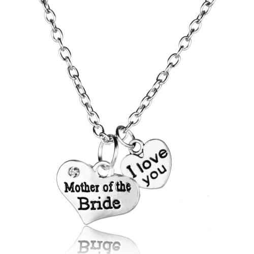 Family Party Wedding Heart Charm I Love You Mother Of Bride Pendent Necklace Silver Plated Statement Jewelry Choker Women Bijoux