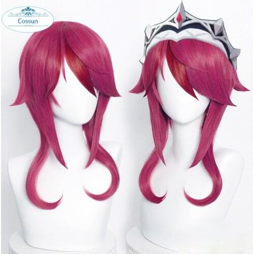 Genshin Impact Rosaria Cosplay Women 55cm Long Rose Red Wig Cosplay Anime Cosplay Wigs Heat Resistant Synthetic Wigs Halloween