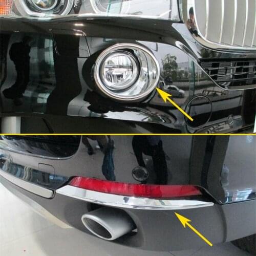Front + Rear Fog Light Chrome Cover For BMW X5 F15 2014-2018 Accessories Bumper Reflector Surrounds