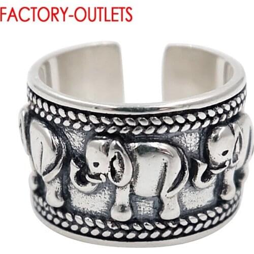 Drop Shipping Retro Style Elephants Pattern Opening Finger Rings For Women Girls Genuine 925 Sterling Silver Adjustable Rings