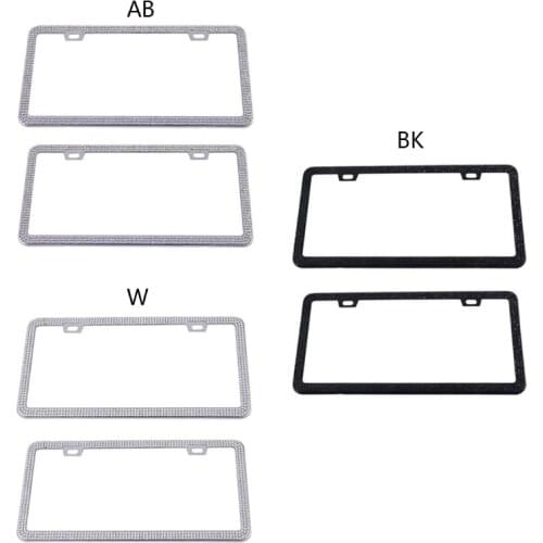 2x Blingbling Rhinestone License Plate Frames 2 Screw Holes Black Blue White