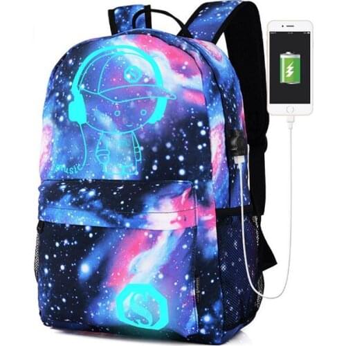 Luminous starry sky primary school student schoolbag USB charging laptop backpack Oxford cloth mens backpack Rucksack Mochila