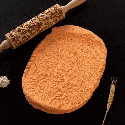 Valentines Day DIY Christmas Embossing Rolling Pin Various Baking Cookies Noodle Biscuit Fondant Cake Dough Engraved Roller