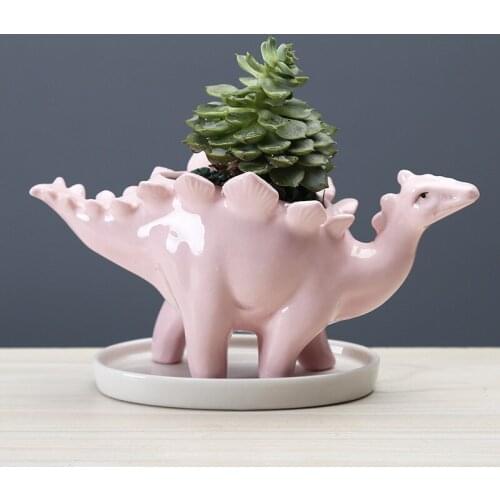 Modern Simple Cartoon Ceramic Dinosaur Flower Pot Home Living Room Office Desktop Succulent Plant Potted Garden Bonsai Pot Decor