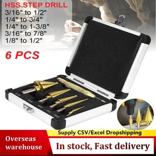 6pcs HSS Titanium High Speed Steel Cobalt Step Drill Hot Sale High Speed Steel Drill Bit Set Center Punch for Accurate Locator