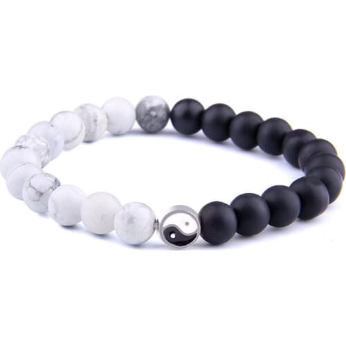 Tai Chi Couple Bracelet Simple White Pine Frosted Black Glass Beach Party Bracelet mens bracelet