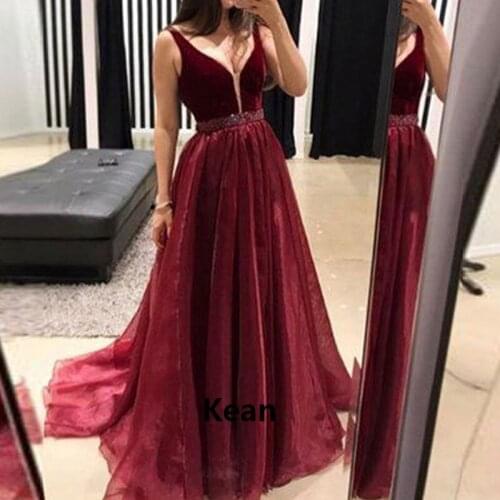 Velour Spaghetti Straps V-neck Evening Dress Organza Special Occasion robe soiree Islamic Dubai Kaftan Saudi Arabic Evening Gown