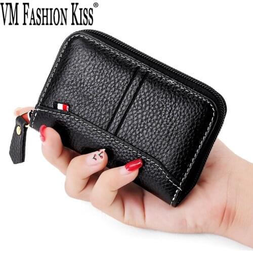 VM FASHION KISS RFID Anti-magnetic Anti-theft Brush Coin Purse First Layer Cowhide Business Card Bag Card Holder Card Holder