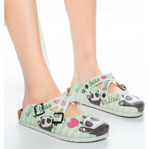 Womens Green Panda slippers sabo slippers orthopedic slippers special design casual 11farklı color 10 different size spacious quality nurse