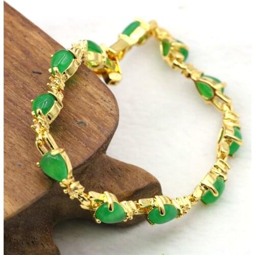 New Natural Stone Gold Plated Beaded Bracelet Green Jades Water Drop Beads Jewelry Making Womens Exquisite Gifts 7.5inch Y1094
