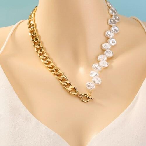 2021 Fashion Punk Jewelry Gold Chain Metal Statement Pearl Necklace Neck Chain Bijoux Femme Collar Choker Necklaces For Women