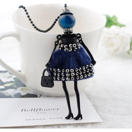 Women Ladies with Rhinestone Dress Doll Necklace plush cloth long stylish sweater chain jewelry accessories free shippings