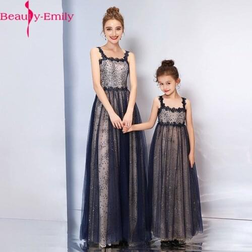 Beauty-Emily Sleeveless Flower Girl Dresses Elegant Spaghetti Strap Tulle Prom Gowns Zipper Back Mother Daughter Pageant Dress
