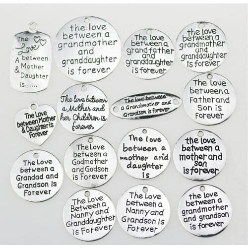 High Quality 20 Pieces/Lot Diameter 25mm the love between a grandmother and granddaughter is forever words family charms pendant