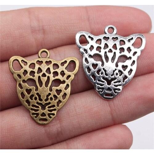 10pcs Charms Hollow Leopard Head 28x26mm Antique Making Pendant Fit Vintage Tibetan Bronze Silver Color Handmade Jewelry
