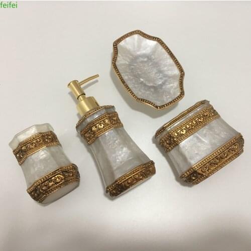 100% new resin bathroom accessories 4 piece set bath gift set toothbrush holder set tumbler soap dish including soap dispenser
