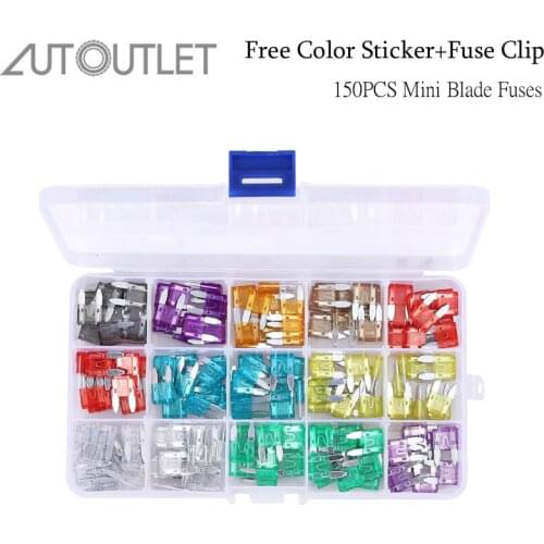 AUTOUTLET 150PCS MINI Car Fuses 2A 3A 4A 5A 7.5A 10A 15A 20A 25A 30A Amp For Mini Blade Fuses With Color Sticker Fuse Clip