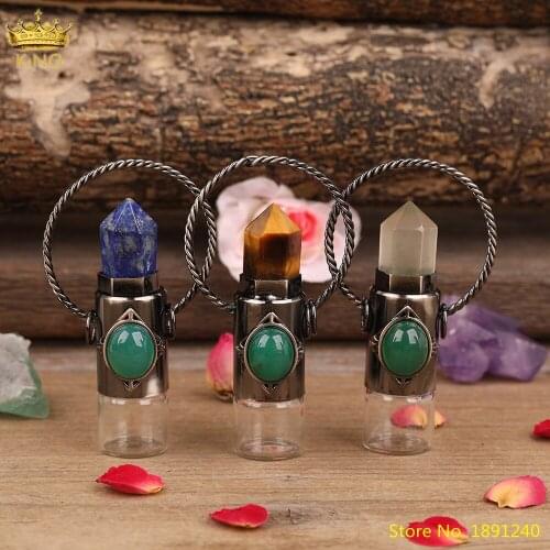 2ML Classic Women Gmestones Diffuser Roller Bottle Hoop Pendant Jewelry White Roses Quartz Perfume Bottle Chains Necklace Women