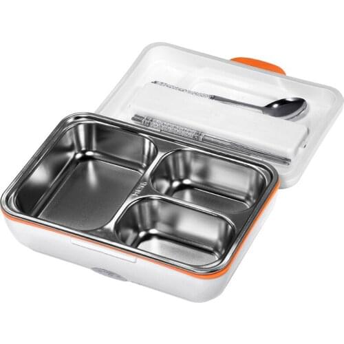 220V 3IN1 Heated Electric Lunch Box for Kids Food Rice Heating Container Car School Office Metal Bento Box with Spoon Chopsticks