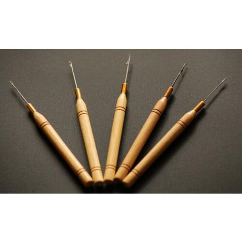 48 pieces per lot, Micro Ring Hair Extension Bamboo handle Pulling Needle Threader Feather Hook Tool
