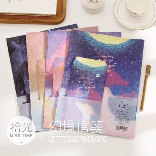 9pcs/Set 3 envelopes + 6 writting paper Creative Luminous Fairyland Series Envelope For Gift Korean Stationery