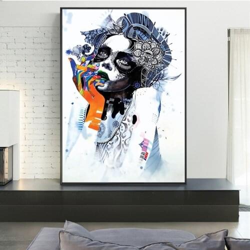 Watercolor Modern Female Portrait Abstract Illustration Decorative Painting Wall Art Canvas Cuadros Decoracion Dormitorio