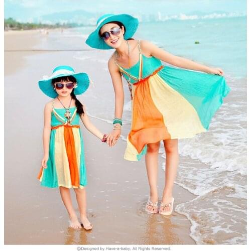 Authentic Mom and Daughter Dresses Colorful Vestidos New 2020 Dresses Fashion Family Clothing Summer Beach Vacation Dress