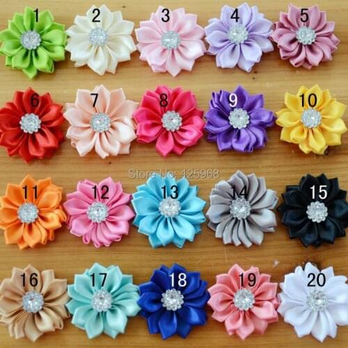 Free Shipping!2015 New 40pcs/lot High Quality Headwear Decoration Flower Satin Ribbon Rhinestone Appliques Headband DIY Craft