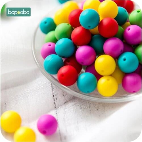 Bopoobo 30pc Silicone Beads 15mm Teething Round Bead For Newborn Pacifier Clip Baby Mobile BPA Free Baby Teether Tiny Rodent