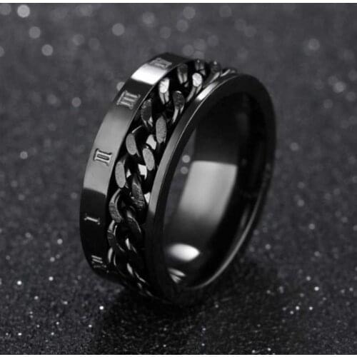 Finger Fidget Spinner Stainless Steel Chain Rotatable Ring Men Classical Rome Digital Power Sense Gift anxiety rings