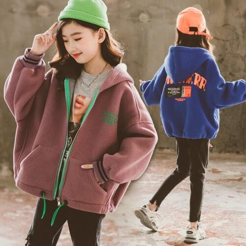 Teen Girls Fleece Hoodie Jacket Autumn Winter Zipper Warm Coat