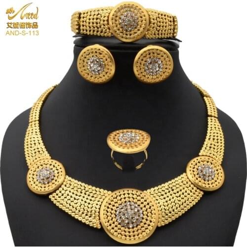 Necklace Set Jewelery Big Nacklace Saudi Gold Woman Accessories 4PCS 2021 African Bridal Wedding Alloy Brazilian Copper Earrings