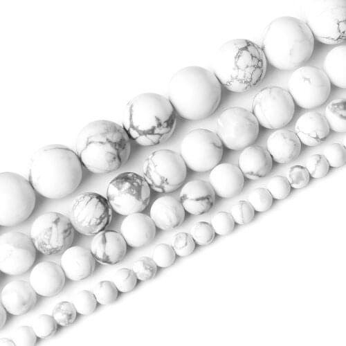 Wholesale White Stone Beads 4 6 8 10MM Round Loose Natural White Beads For DIY Jewelry Making Bracelets Necklace Gift