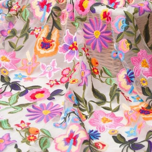 Mix color flower mesh embroidery lace fabric Wedding Dress Tulle Skirt Material fabrics for patchwork kumas telas por metros