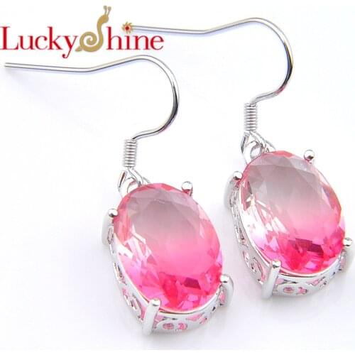 Luckyshine Newest Watermelon Tourmaline Oval Earrngs Silver Plated Women Wedding Earr Hook Jewelry