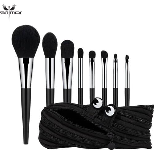 Anmor 8Pcs Makeup Brushes Set With Bag Foundation Powder Highlighter Eyeshadow Blending Lip Eyebrow Cosmetic Make Up Tools