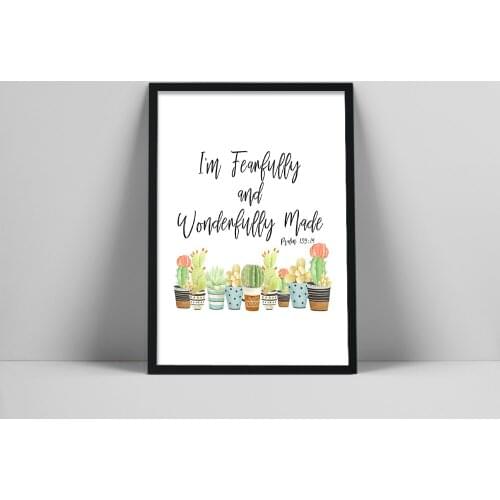 Bible verse wall art, psalm 139 printable, cactus inspirational print, cacti bible verse, Christian Decor