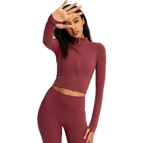 Autumn Winter New Slim For Woman Running Cycling Jacket Long Sleeve Zipper Thumbholes Yoga Coat Quick-Drying Gym Training Top