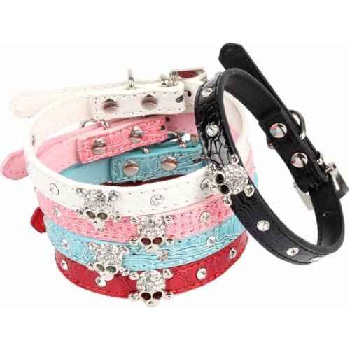 PipiFren Small Dogs Collars Retractable Skull Rhinestone Accessories Puppy Supplies For Pet Cat Necklace coleiras para cachorro