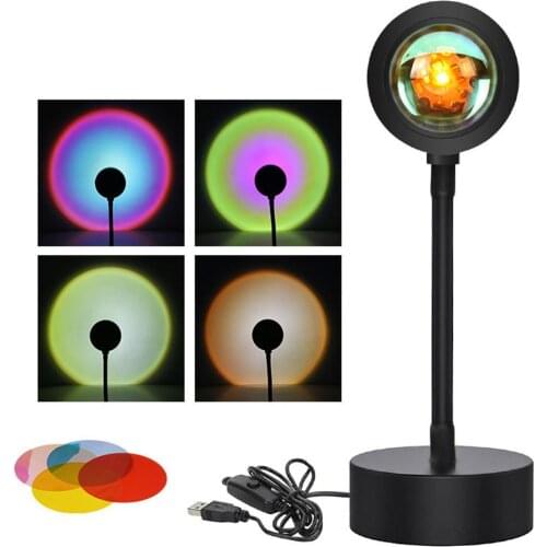 USB Rainbow Led Light Sunset Projector Night Light Desk Lamp For Live Broadcast Atmosphere Light Bedroom Bar Coffee