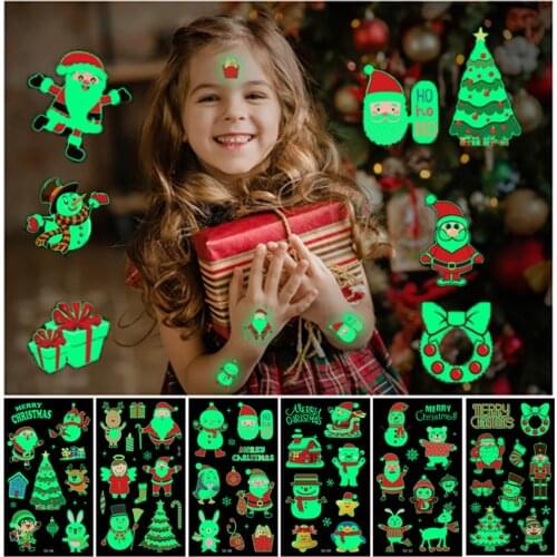 Christmas Luminous Stickers Child Temporary Tattoo Christmas Tree Cartoon Wall Sticker Santa Claus Christmas Party Decorations